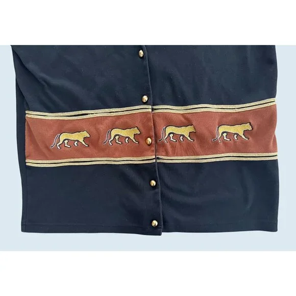 Vintage Cardigan Sweater Top Puma Cheetah Detail Size M - Picture 5 of 8